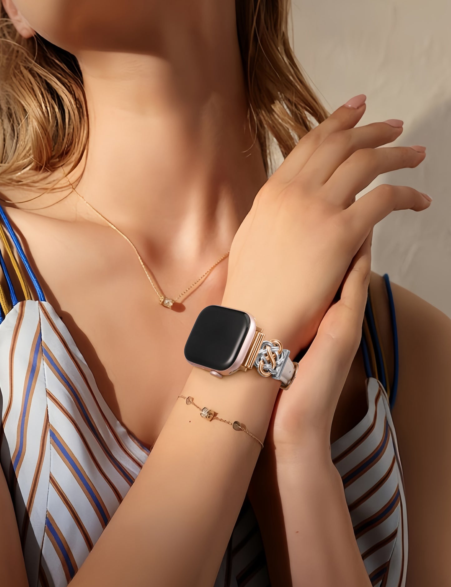 Minyee Celtic Knot Leather Band Compatible with Apple Watch Band 42/46/41/40/38/44/45/49mm Women, Dressy Slim Thin Premium Leather Adjustable Strap for iWatch Series 10 9 Ultra SE 8 7 6 5 4 3 2 1