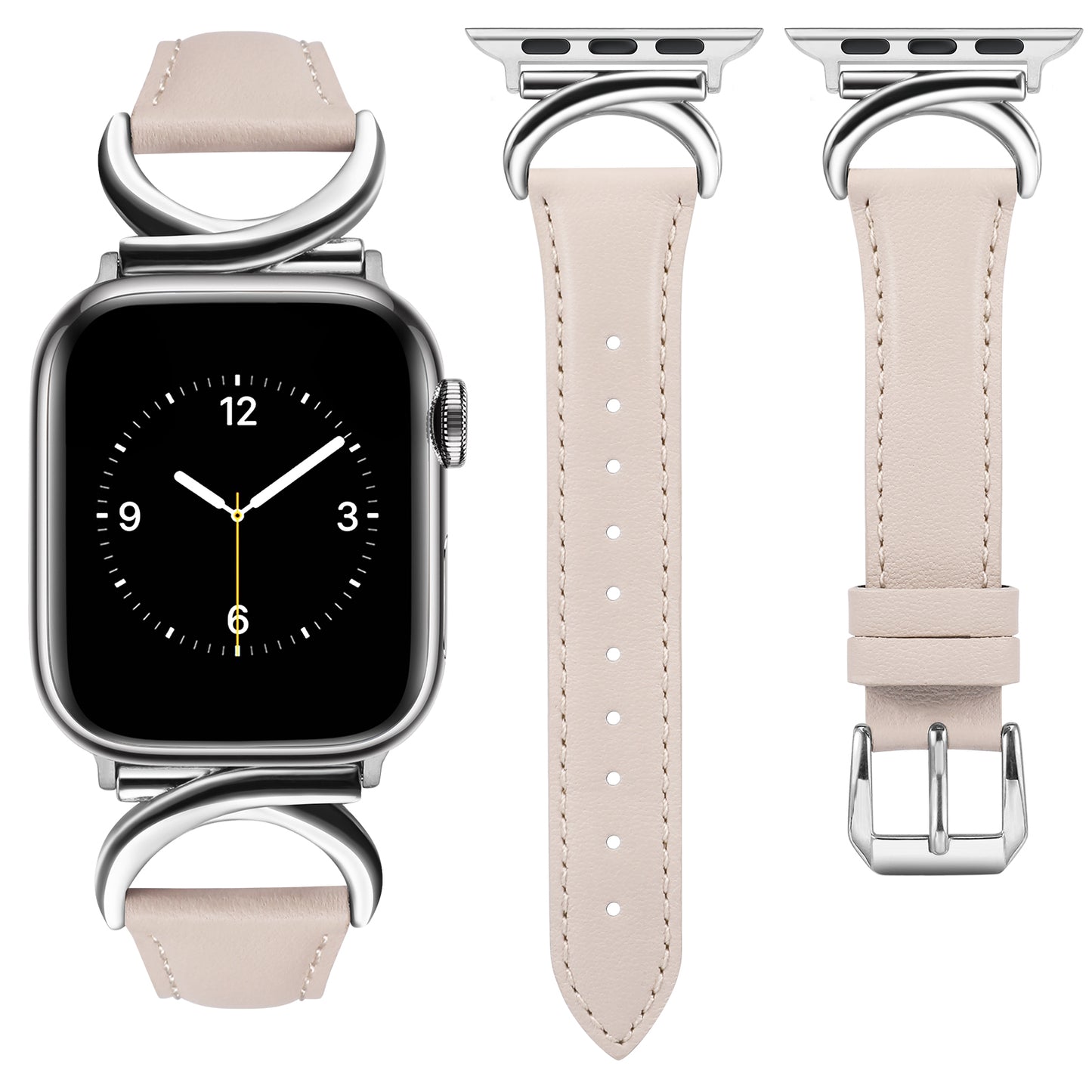 Minyee Leather Band Compatible with Apple Watch Bands 41mm 40mm 38mm 44mm 45mm 42mm 49mm Women, Slim Thin Dressy Designer Strap with C-Shape Metal Buckle for iWatch Ultra 2, Series 9/8/7/6/5/4/3/2/1/SE