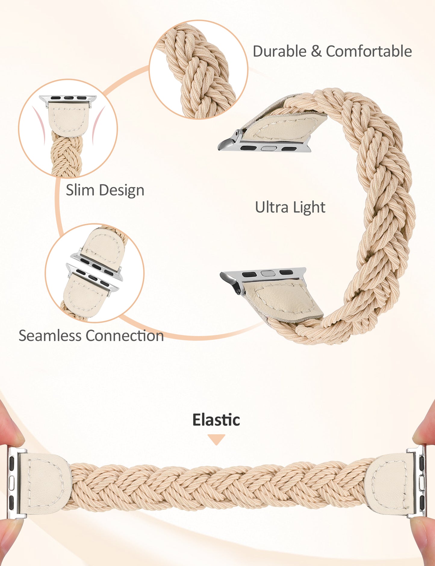 Minyee Compatible with Apple Watch Band Braided 41mm 40mm 38mm 44mm 45mm 42mm 49mm Women, Solo Loop Stretchy Designer Slim Elastic Woven Cute Bracelet for iWatch Ultra 2, Series 9/8/7/6/5/4/3/2/1/SE
