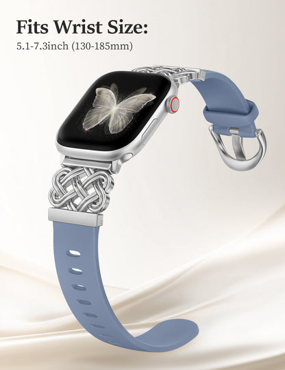 Minyee Celtic Knot Silicone Apple Watch Band for Women, Thin Soft Sport Strap for iWatch Series 11-1 Ultra SE