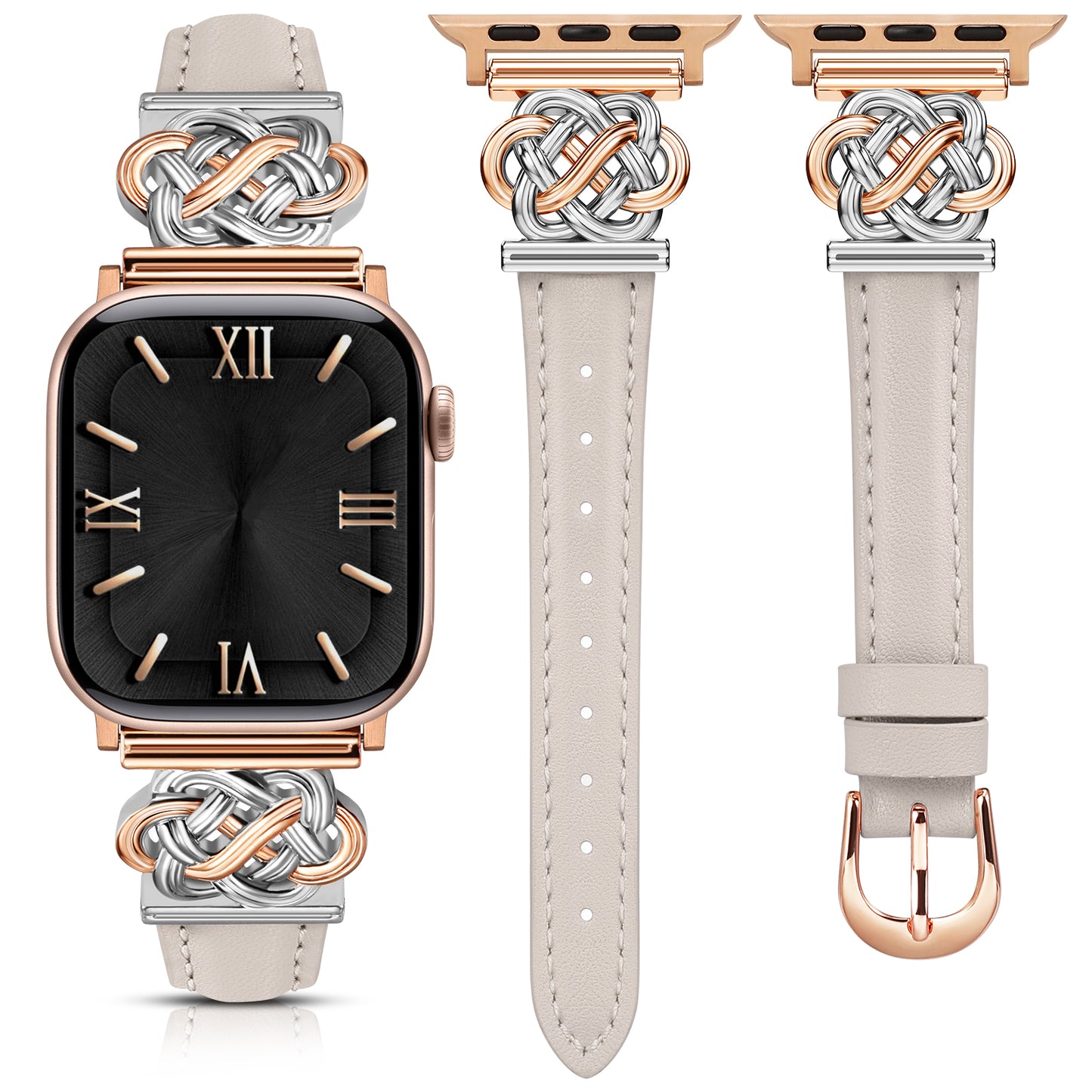 Minyee Celtic Knot Leather Band Compatible with Apple Watch Band 42/46/41/40/38/44/45/49mm Women, Dressy Slim Thin Premium Leather Adjustable Strap for iWatch Series 10 9 Ultra SE 8 7 6 5 4 3 2 1