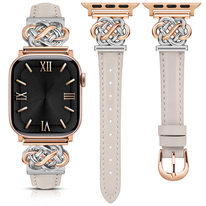 Minyee Celtic Knot Leather Band Compatible with Apple Watch Band 42/46/41/40/38/44/45/49mm Women, Dressy Slim Thin Premium Leather Adjustable Strap for iWatch Series 10 9 Ultra SE 8 7 6 5 4 3 2 1