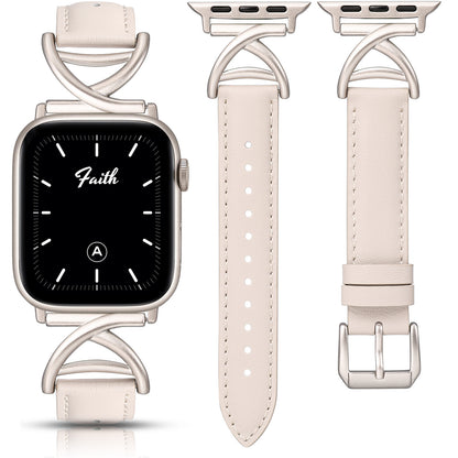 Minyee Leather Band Compatible with Apple Watch Bands 38/40/41/42/44/45/46/49mm Women, Slim Dressy Premium Leather Strap with A-Shape Metal Buckle for iWatch Series 10 9 Ultra SE 8 7 6 5 4 3 2 1