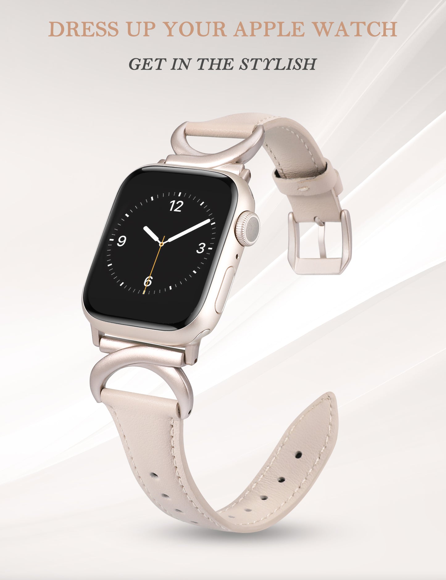 Minyee Leather Band Compatible with Apple Watch Bands 41mm 40mm 38mm 44mm 45mm 42mm 49mm Women, Slim Thin Dressy Designer Strap with C-Shape Metal Buckle for iWatch Ultra 2, Series 9/8/7/6/5/4/3/2/1/SE