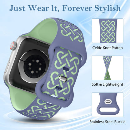 Minyee 2 Pack Engraved Bands Compatible with Apple Watch Band 38/40/41/42/44/45/46/49mm, Soft Silicone Cute Two-Tone Celtic Knot Pattern Sport Strap for iWatch Series 11 10 9 8 7 6 5 4 SE/Ultra 3 2 1