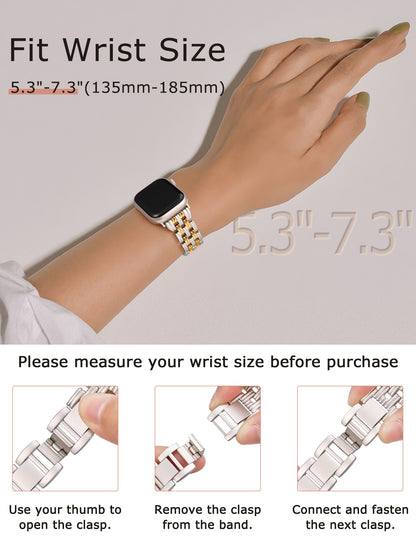 Minyee Compatible with Apple Watch Band 42/41/40/38/44/45/46/49mm Women, Dressy Basketweave Metal Strap Designer Gold Silver Link Bracelet Wristband for iWatch Series 10 9 8 7 6 5 4 3 Ultra SE