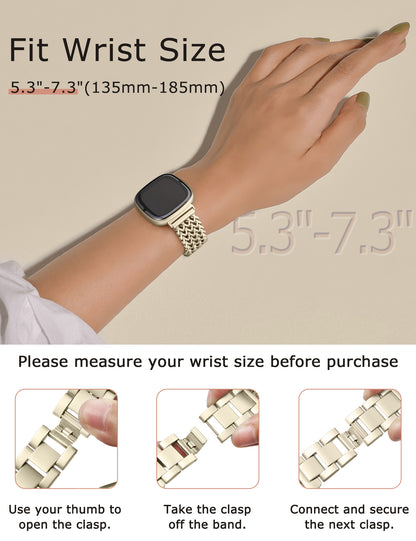 Minyee Metal Bands Compatible with Fitbit Sense 2/Versa 4/Versa 3/Sense Bands Women, Dressy Stainless Steel Multi-chain Designer Luxury Link Bracelet Wristband Replacement Strap