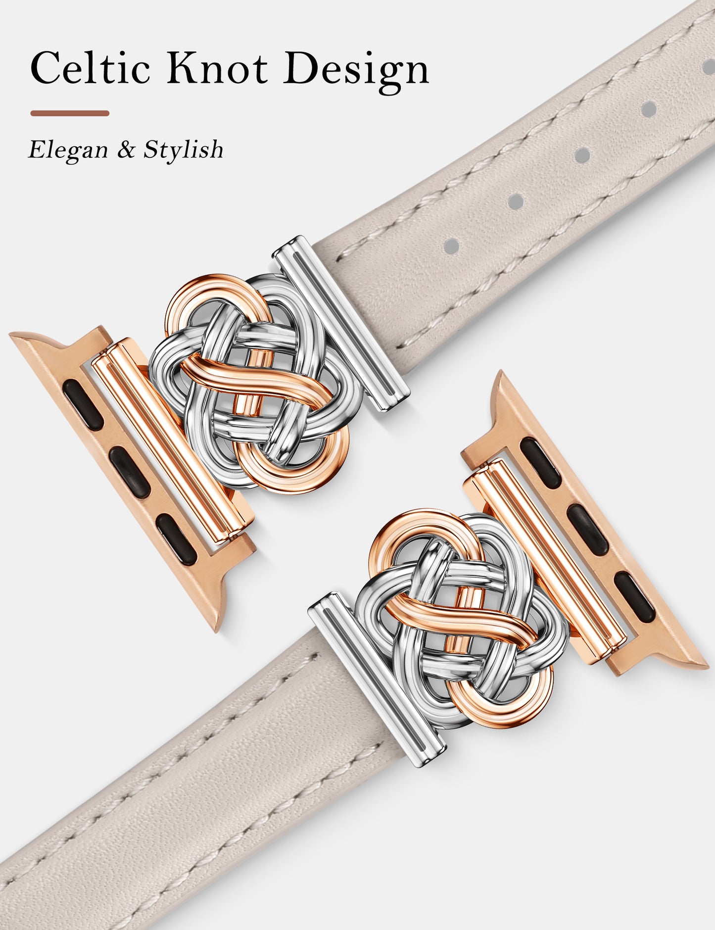 Minyee Celtic Knot Leather Band Compatible with Apple Watch Band 42/46/41/40/38/44/45/49mm Women, Dressy Slim Thin Premium Leather Adjustable Strap for iWatch Series 10 9 Ultra SE 8 7 6 5 4 3 2 1