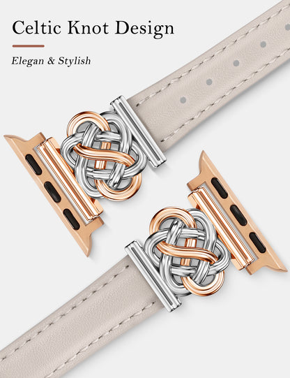 Minyee Celtic Knot Leather Band Compatible with Apple Watch Band 42/46/41/40/38/44/45/49mm Women, Dressy Slim Thin Premium Leather Adjustable Strap for iWatch Series 10 9 Ultra SE 8 7 6 5 4 3 2 1