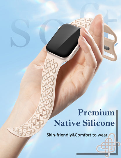 Minyee 2 Pack Engraved Bands Compatible with Apple Watch Band 38/40/41/42/44/45/46/49mm, Soft Silicone Cute Two-Tone Celtic Knot Pattern Sport Strap for iWatch Series 11 10 9 8 7 6 5 4 SE/Ultra 3 2 1