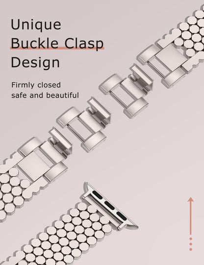 Minyee Compatible with Apple Watch Band 41/40/38/44/45/46/49/42mm Women, Dressy Honeycomb Metal Pretty Strap Designer Gold Silver Link Bracelet Wristband for iWatch Series 10 9 8 7 6 5 4 3 Ultra SE