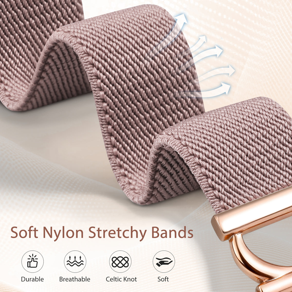 Minyee Stretchy Magnetic Band Compatible with Apple Watch Bands 38/40/41/42/44/45/46/49mm Women, Elastic Nylon Dressy Designer C-Shape Metal Strap for iWatch Series 11 10 9 8 7 6 5 4 SE/Ultra 3 2 1