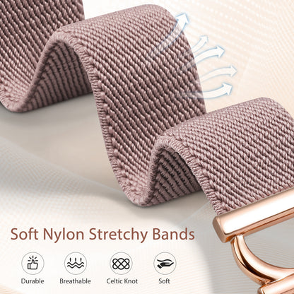 Minyee Stretchy Magnetic Band Compatible with Apple Watch Bands 38/40/41/42/44/45/46/49mm Women, Elastic Nylon Dressy Designer C-Shape Metal Strap for iWatch Series 11 10 9 8 7 6 5 4 SE/Ultra 3 2 1
