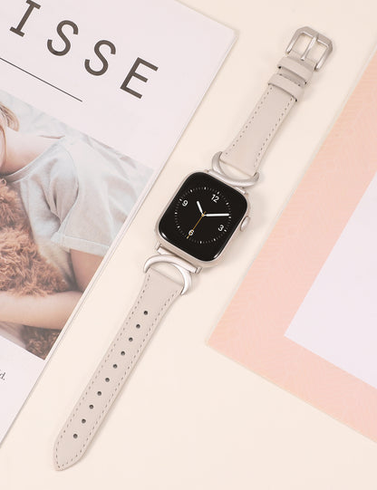 Minyee Leather Band Compatible with Apple Watch Bands 41mm 40mm 38mm 44mm 45mm 42mm 49mm Women, Slim Thin Dressy Designer Strap with C-Shape Metal Buckle for iWatch Ultra 2, Series 9/8/7/6/5/4/3/2/1/SE