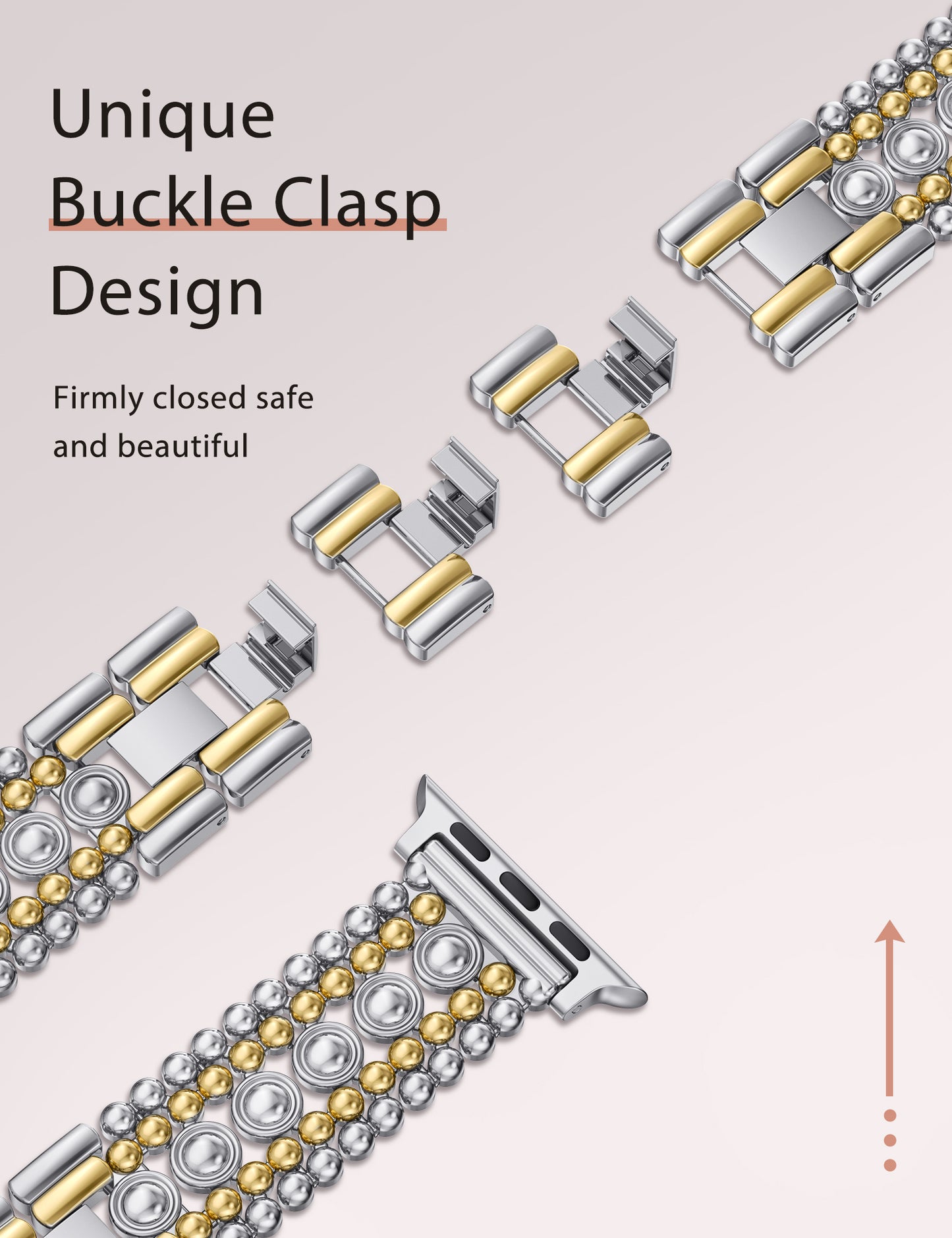 Minyee Compatible with Apple Watch Band 42/41/40/38/44/45/46/49mm Women, Dressy Pretty Stainless Steel Metal Strap Design Adjustable Studded Link Bracelet for iWatch Series 10 9 Ultra SE 8 7 6 5 4 3