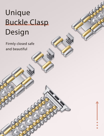 Minyee Compatible with Apple Watch Band 42/41/40/38/44/45/46/49mm Women, Dressy Pretty Stainless Steel Metal Strap Design Adjustable Studded Link Bracelet for iWatch Series 10 9 Ultra SE 8 7 6 5 4 3