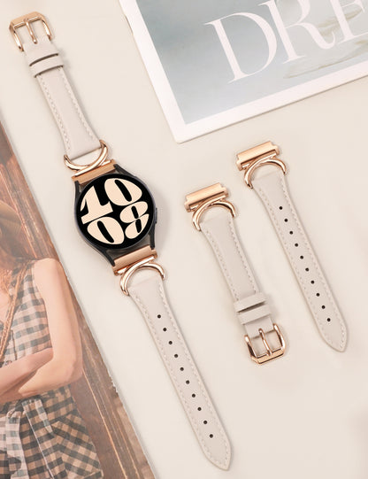 Minyee Leather Band Compatible with Samsung Galaxy Watch 7/6/5/4/FE/Active 2 40mm 44mm/Watch 6 Classic 43mm 47mm/Watch 5 Pro 45mm Bands, 20mm Slim Dressy Leather Strap with C-Shape Metal Buckle Women