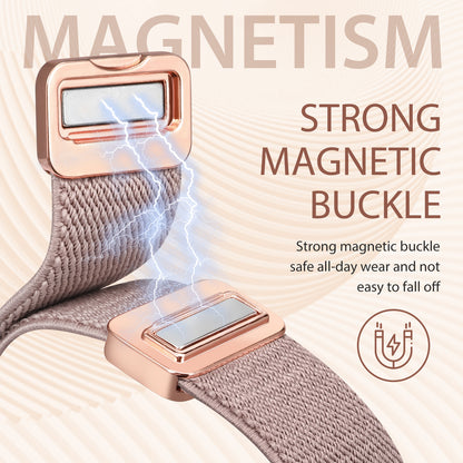 Minyee Stretchy Magnetic Band Compatible with Apple Watch Bands 38/40/41/42/44/45/46/49mm Women, Elastic Nylon Dressy Designer C-Shape Metal Strap for iWatch Series 11 10 9 8 7 6 5 4 SE/Ultra 3 2 1