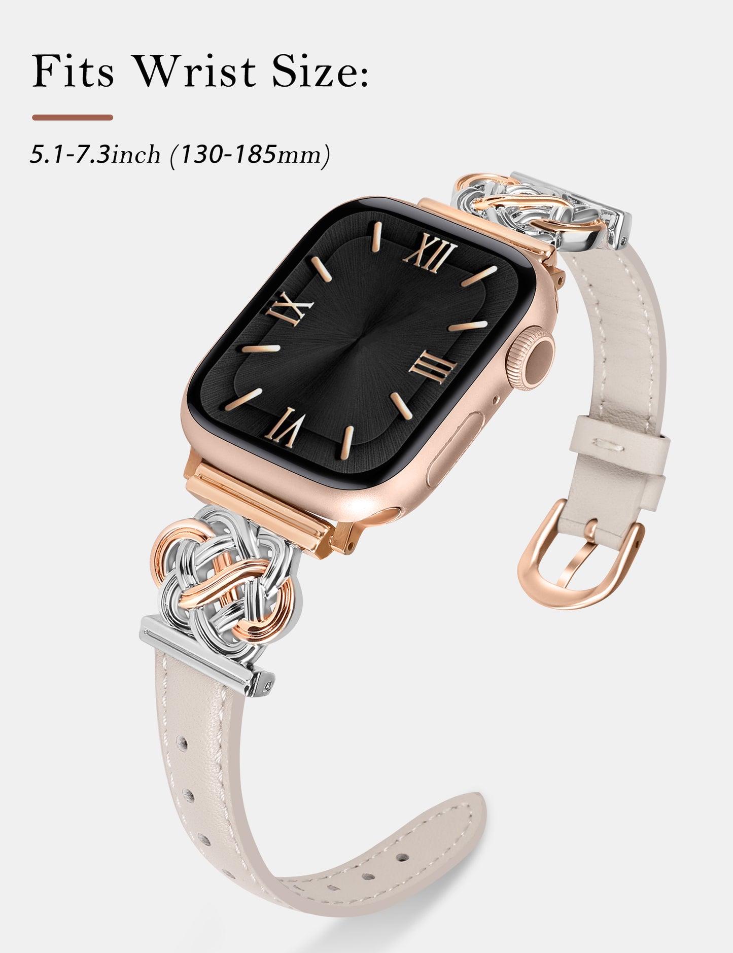 Minyee Celtic Knot Leather Band Compatible with Apple Watch Band 42/46/41/40/38/44/45/49mm Women, Dressy Slim Thin Premium Leather Adjustable Strap for iWatch Series 10 9 Ultra SE 8 7 6 5 4 3 2 1