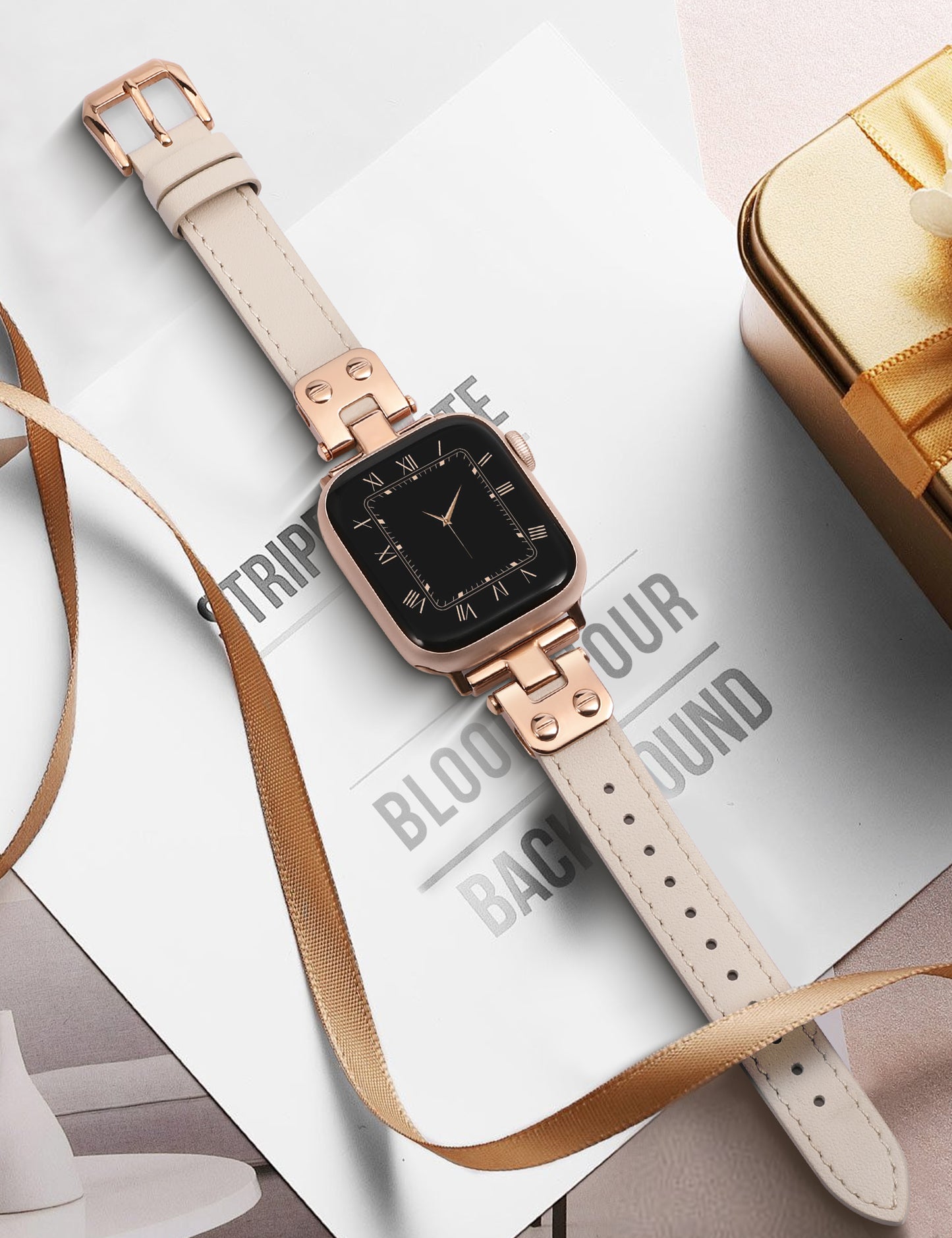 Minyee Slim Leather Band Compatible with Apple Watch Bands 38/40/41/42/44/45/46/49mm Women, Dressy Thin Soft Leather Strap with Designer Tapered Metal Buckle for iWatch Series 10/9/SE/8/7/6/5/4/3/2/1