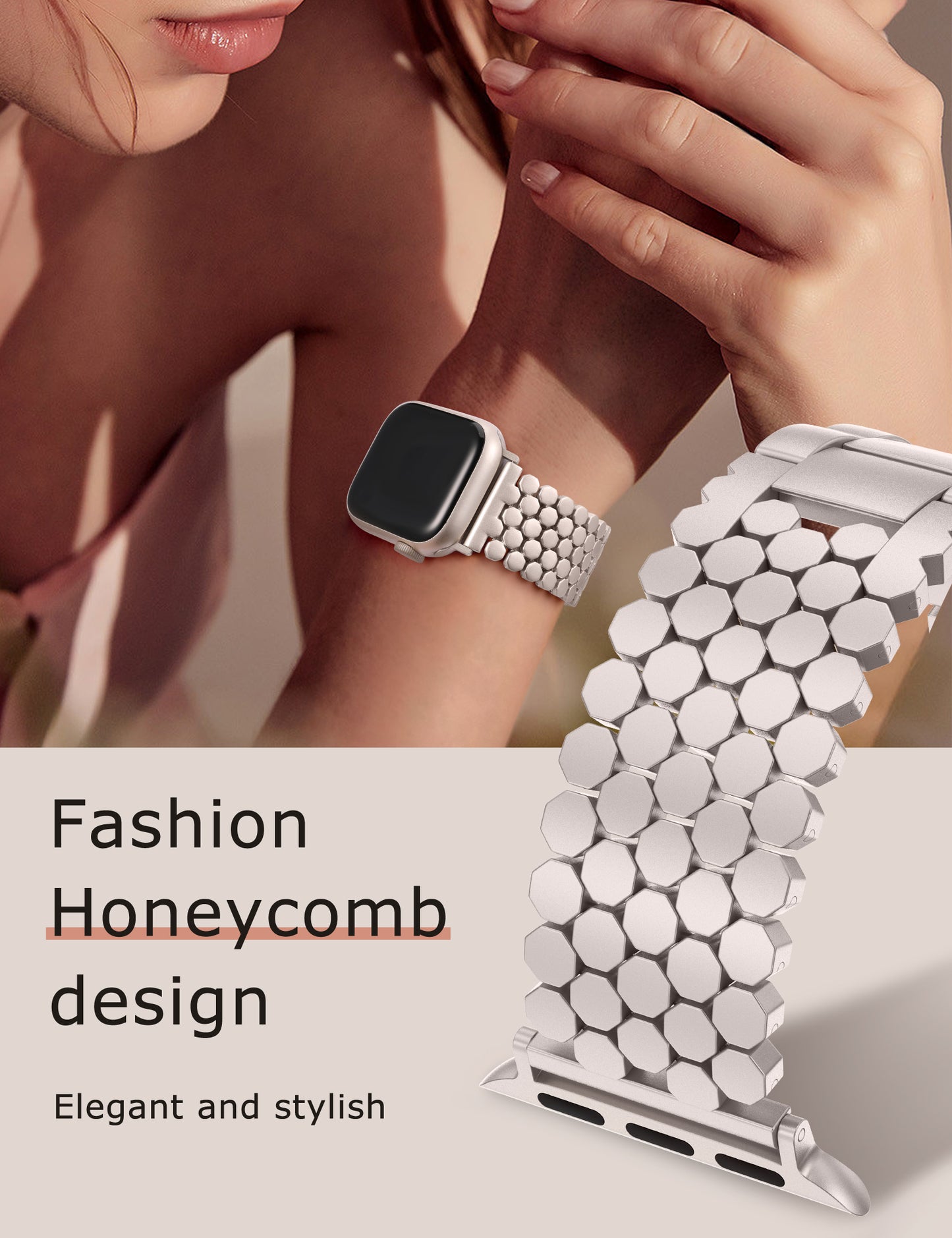 Minyee Compatible with Apple Watch Band 41/40/38/44/45/46/49/42mm Women, Dressy Honeycomb Metal Pretty Strap Designer Gold Silver Link Bracelet Wristband for iWatch Series 10 9 8 7 6 5 4 3 Ultra SE