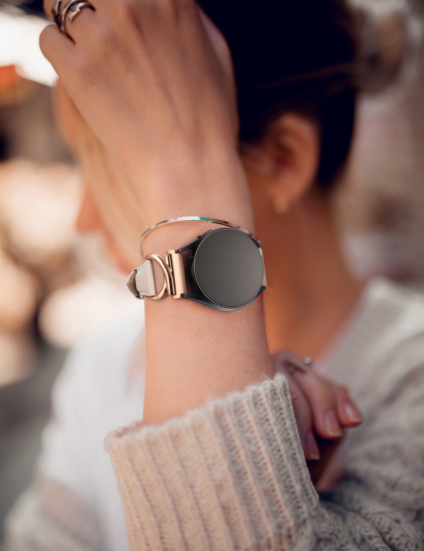 Minyee Leather Band Compatible with Samsung Galaxy Watch 7/6/5/4/FE/Active 2 40mm 44mm/Watch 6 Classic 43mm 47mm/Watch 5 Pro 45mm Bands, 20mm Slim Dressy Leather Strap with C-Shape Metal Buckle Women