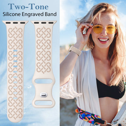 Minyee 2 Pack Engraved Bands Compatible with Apple Watch Band 38/40/41/42/44/45/46/49mm, Soft Silicone Cute Two-Tone Celtic Knot Pattern Sport Strap for iWatch Series 11 10 9 8 7 6 5 4 SE/Ultra 3 2 1