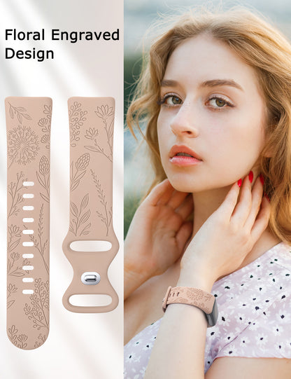 Minyee 3 Packs Floral Engraved Band Compatible with Fitbit Charge 6 Bands/Fitbit Charge 5 Bands Women, Cute Soft Silicone Dandelion Flower Pattern Sport Designer Fancy Summer Strap for Charge 6/5