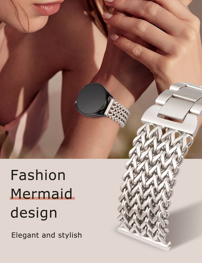 Minyee Compatible with Samsung Galaxy Watch 7 6 5 4 FE 40mm 44mm/Watch 6 Classic 43mm 47mm/Watch 5 Pro 45mm Bands Women, 20mm Dressy Stainless Steel Metal Gold Chain Strap Mermaid Designer Wristband