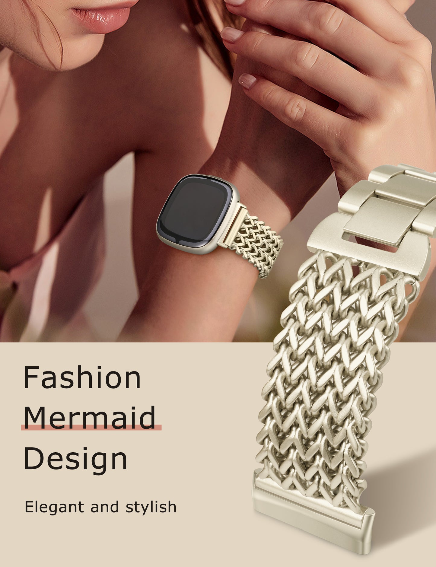 Minyee Metal Bands Compatible with Fitbit Sense 2/Versa 4/Versa 3/Sense Bands Women, Dressy Stainless Steel Multi-chain Designer Luxury Link Bracelet Wristband Replacement Strap