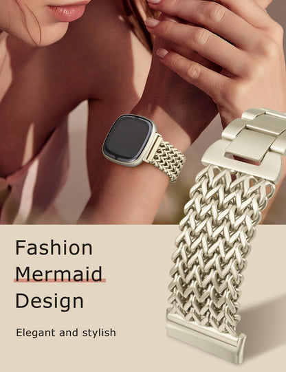Minyee Metal Bands Compatible with Fitbit Sense 2/Versa 4/Versa 3/Sense Bands Women, Dressy Stainless Steel Multi-chain Designer Luxury Link Bracelet Wristband Replacement Strap
