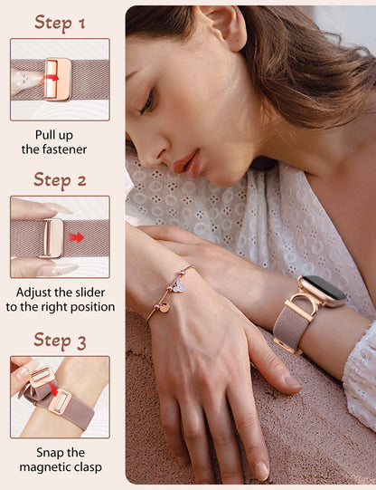 Minyee Stretchy Magnetic Band Compatible with Apple Watch Bands 38/40/41/42/44/45/46/49mm Women, Elastic Nylon Dressy Designer C-Shape Metal Strap for iWatch Series 11 10 9 8 7 6 5 4 SE/Ultra 3 2 1