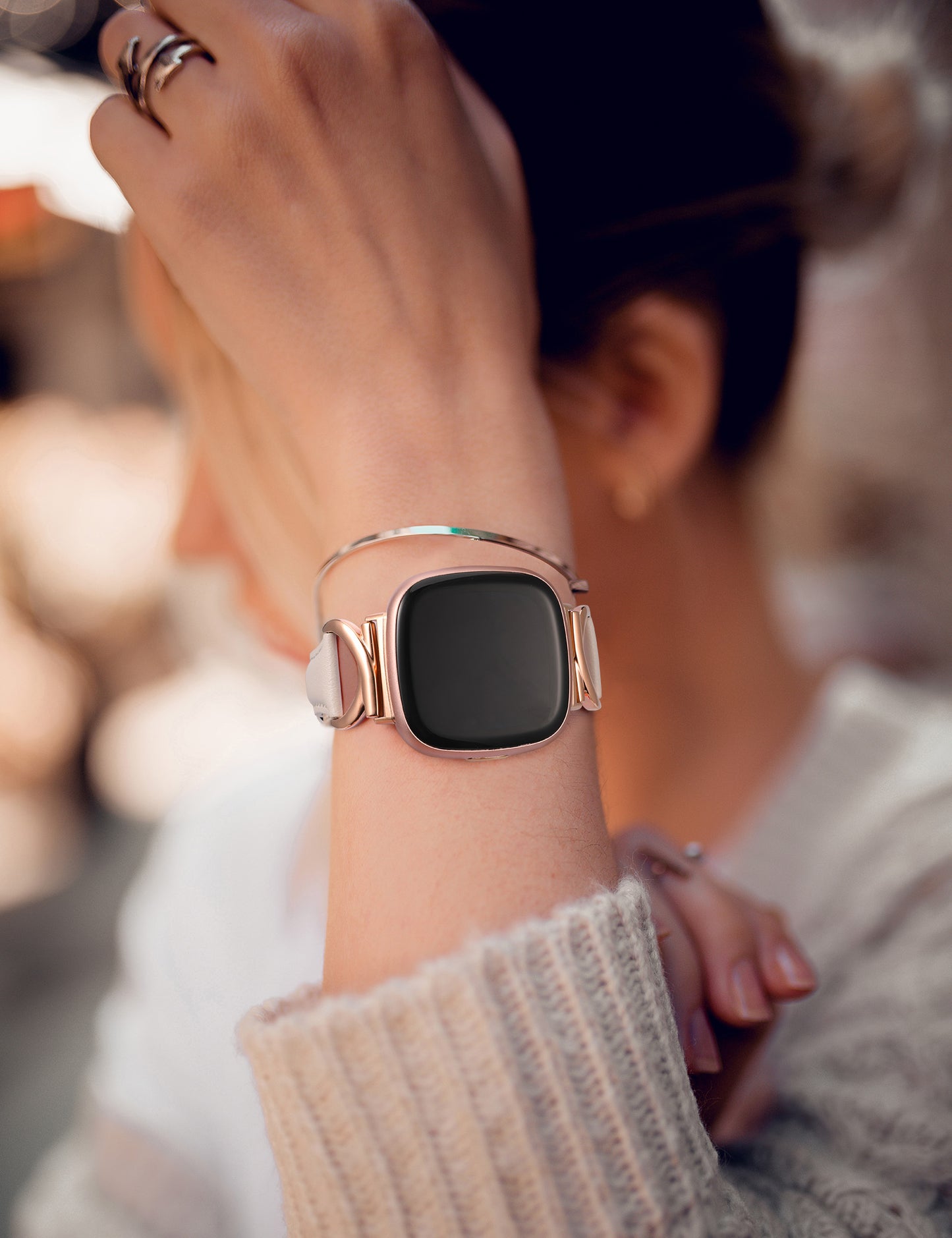 Minyee Leather Bands Compatible with Fitbit Versa 4/Versa 3/Fitbit Sense 2/Sense Band Women, Slim Thin Dressy Designer Premium Leather Strap with C-Shape Metal Buckle for Versa 3 4 Sense 2 Smartwatch