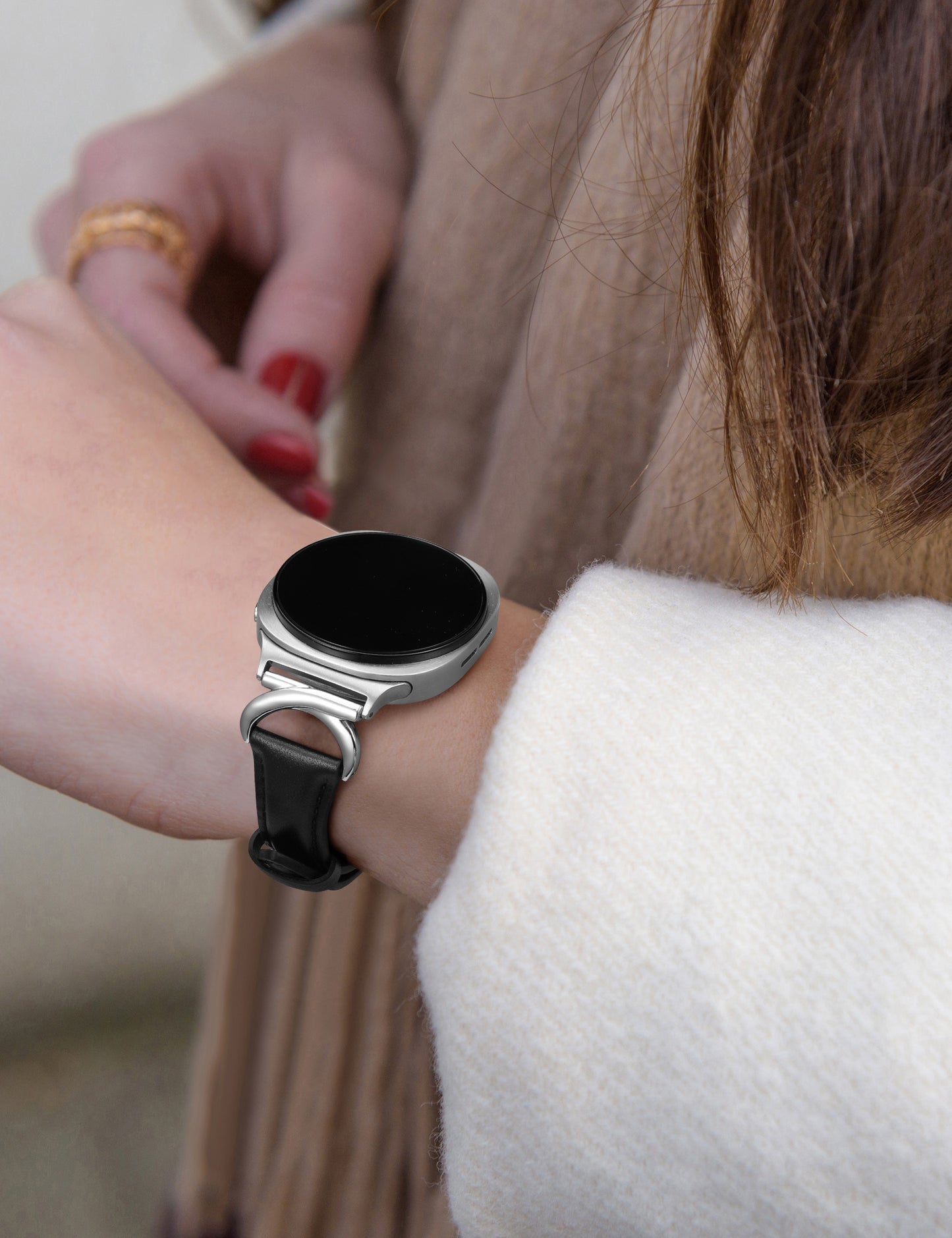 Minyee Leather Band Compatible with Samsung Galaxy Watch 8 40mm 44mm/ 8 Classic 46mm Bands, No Gap One-Click Slim Thin Dressy Leather Strap with C-Shape Metal Buckle Women, NOT for Other Models