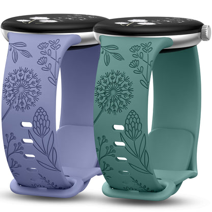 Minyee 2 Packs Floral Engraved Bands Compatible with Google Pixel Watch 3/4, Cute Soft Silicone Flower Sport Fancy Straps for Women