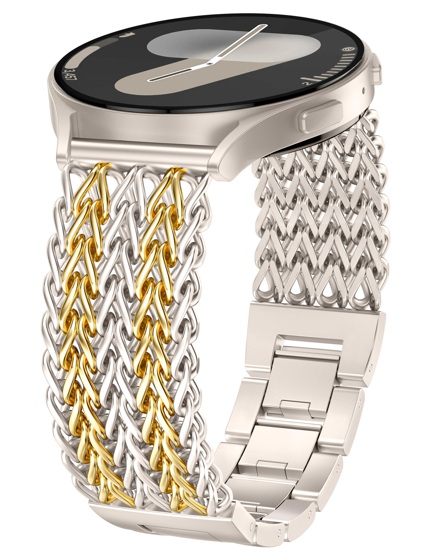 Minyee Compatible with Samsung Galaxy Watch 7 6 5 4 FE 40mm 44mm/Watch 6 Classic 43mm 47mm/Watch 5 Pro 45mm Bands Women, 20mm Dressy Stainless Steel Metal Gold Chain Strap Mermaid Designer Wristband