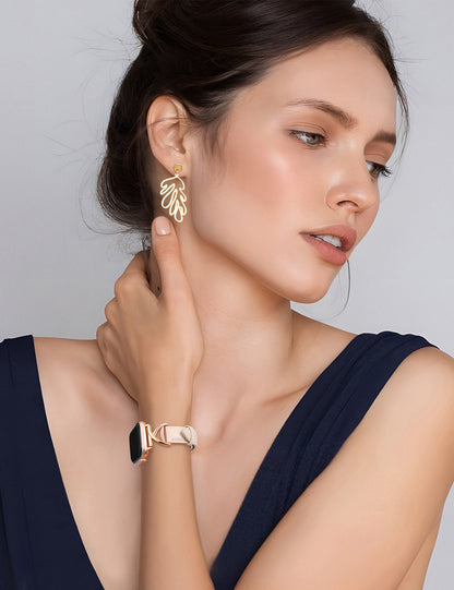 Minyee Leather Band Compatible with Apple Watch Bands 38/40/41/42/44/45/46/49mm Women, Slim Dressy Premium Leather Strap with A-Shape Metal Buckle for iWatch Series 10 9 Ultra SE 8 7 6 5 4 3 2 1