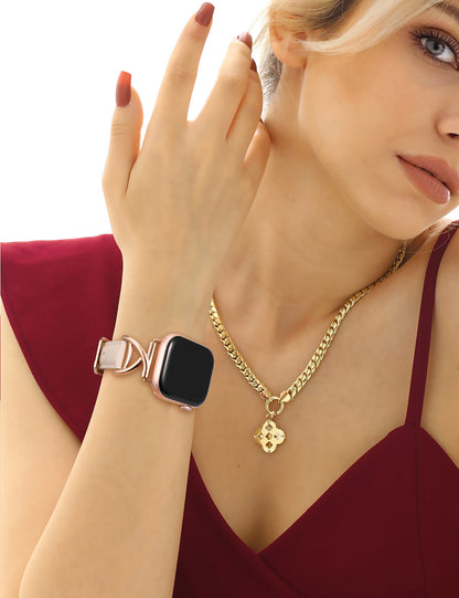 Minyee Leather Band Compatible with Apple Watch Bands 38/40/41/42/44/45/46/49mm Women, Slim Dressy Premium Leather Strap with A-Shape Metal Buckle for iWatch Series 10 9 Ultra SE 8 7 6 5 4 3 2 1