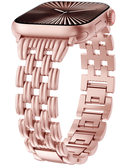 Minyee Compatible with Apple Watch Band 42/41/40/38/44/45/46/49mm Women, Dressy Basketweave Metal Strap Designer Gold Silver Link Bracelet Wristband for iWatch Series 10 9 8 7 6 5 4 3 Ultra SE