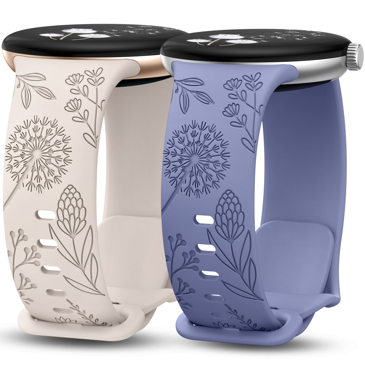 Minyee 2 Packs Floral Engraved Bands Compatible with Google Pixel Watch 3/4, Cute Soft Silicone Flower Sport Fancy Straps for Women