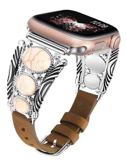 Minyee Leather Band Compatible with Apple Watch Band Women 42/46/38/40/41/44/45/49mm, Boho Western Turquoise Vintage Cowboy Retro Jewelry Adjustable Strap for iWatch Series 10 9 SE 8 7 6 5 4 3 Ultra