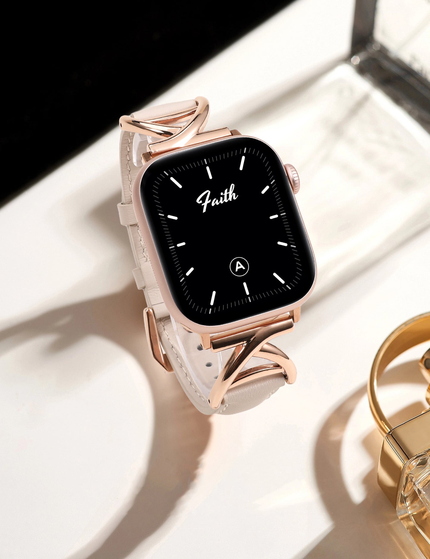 Minyee Leather Band Compatible with Apple Watch Bands 38/40/41/42/44/45/46/49mm Women, Slim Dressy Premium Leather Strap with A-Shape Metal Buckle for iWatch Series 10 9 Ultra SE 8 7 6 5 4 3 2 1