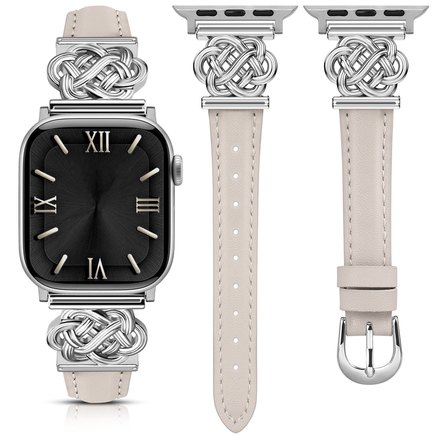 Minyee Celtic Knot Leather Band Compatible with Apple Watch Band 42/46/41/40/38/44/45/49mm Women, Dressy Slim Thin Premium Leather Adjustable Strap for iWatch Series 10 9 Ultra SE 8 7 6 5 4 3 2 1