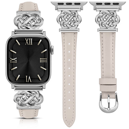 Minyee Celtic Knot Leather Band Compatible with Apple Watch Band 42/46/41/40/38/44/45/49mm Women, Dressy Slim Thin Premium Leather Adjustable Strap for iWatch Series 10 9 Ultra SE 8 7 6 5 4 3 2 1
