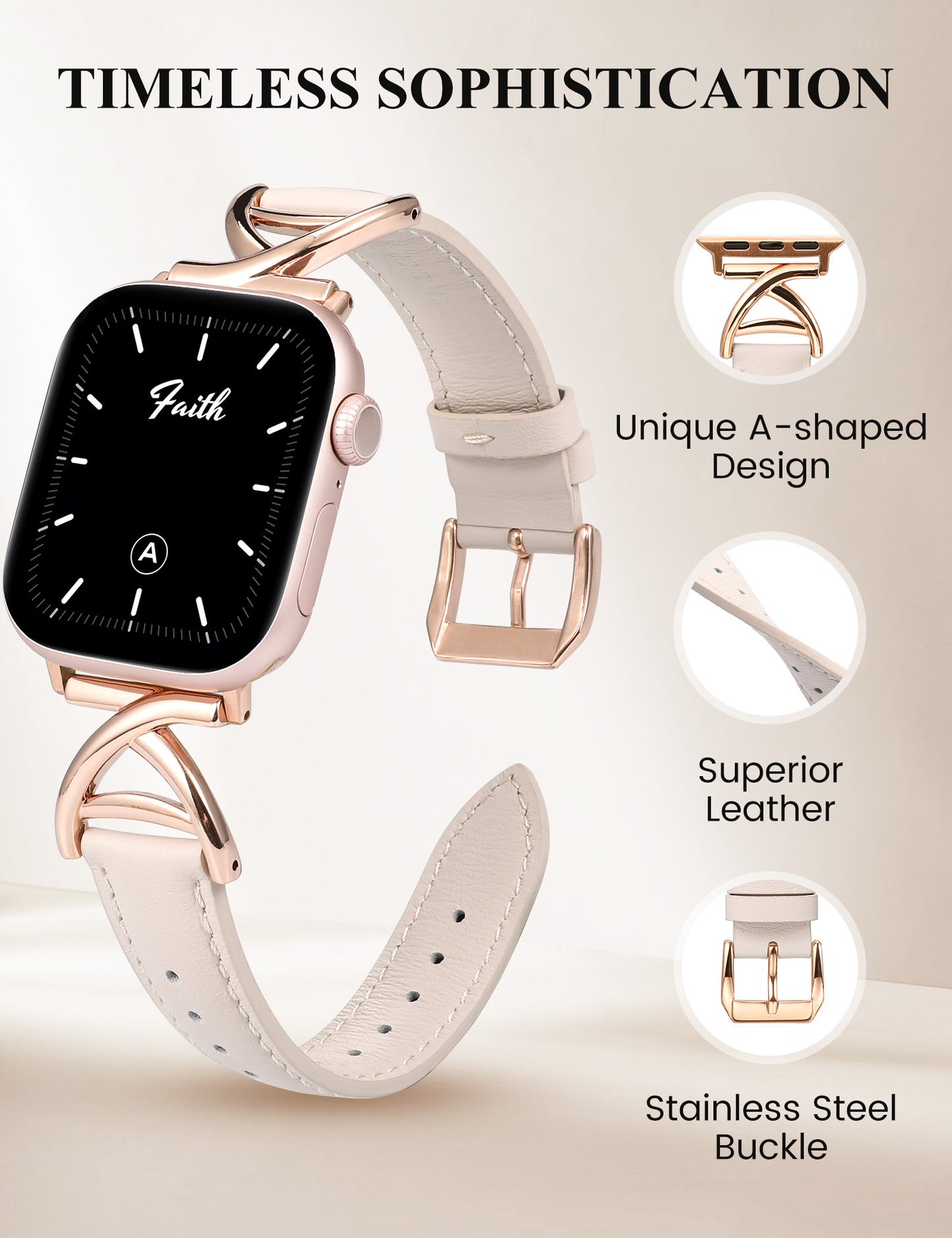 Minyee Leather Band Compatible with Apple Watch Bands 38/40/41/42/44/45/46/49mm Women, Slim Dressy Premium Leather Strap with A-Shape Metal Buckle for iWatch Series 10 9 Ultra SE 8 7 6 5 4 3 2 1