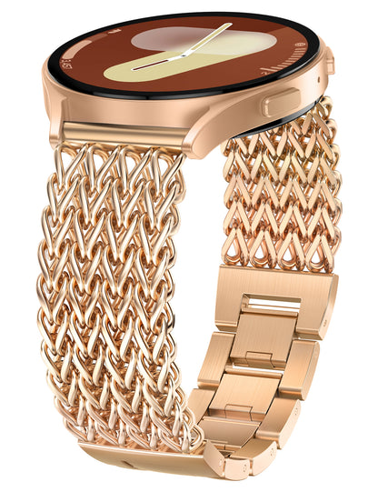 Minyee Compatible with Samsung Galaxy Watch 7 6 5 4 FE 40mm 44mm/Watch 6 Classic 43mm 47mm/Watch 5 Pro 45mm Bands Women, 20mm Dressy Stainless Steel Metal Gold Chain Strap Mermaid Designer Wristband