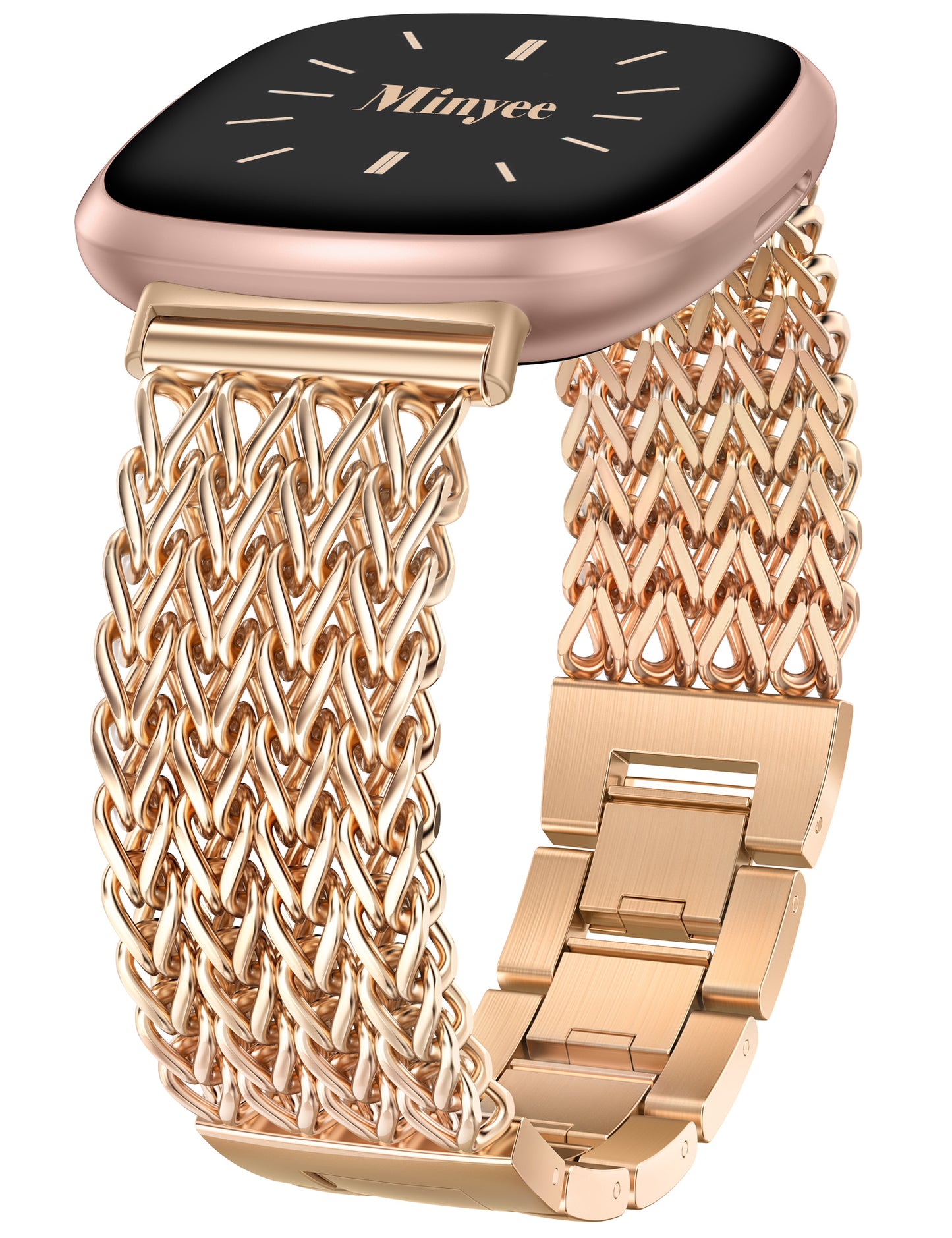 Minyee Metal Bands Compatible with Fitbit Sense 2/Versa 4/Versa 3/Sense Bands Women, Dressy Stainless Steel Multi-chain Designer Luxury Link Bracelet Wristband Replacement Strap