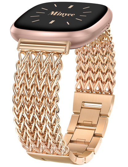 Minyee Metal Bands Compatible with Fitbit Sense 2/Versa 4/Versa 3/Sense Bands Women, Dressy Stainless Steel Multi-chain Designer Luxury Link Bracelet Wristband Replacement Strap