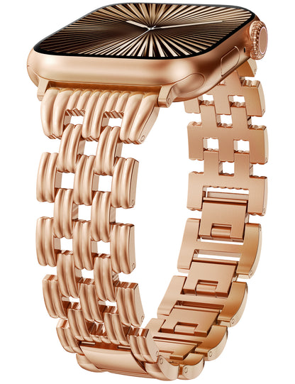 Minyee Compatible with Apple Watch Band 42/41/40/38/44/45/46/49mm Women, Dressy Basketweave Metal Strap Designer Gold Silver Link Bracelet Wristband for iWatch Series 10 9 8 7 6 5 4 3 Ultra SE