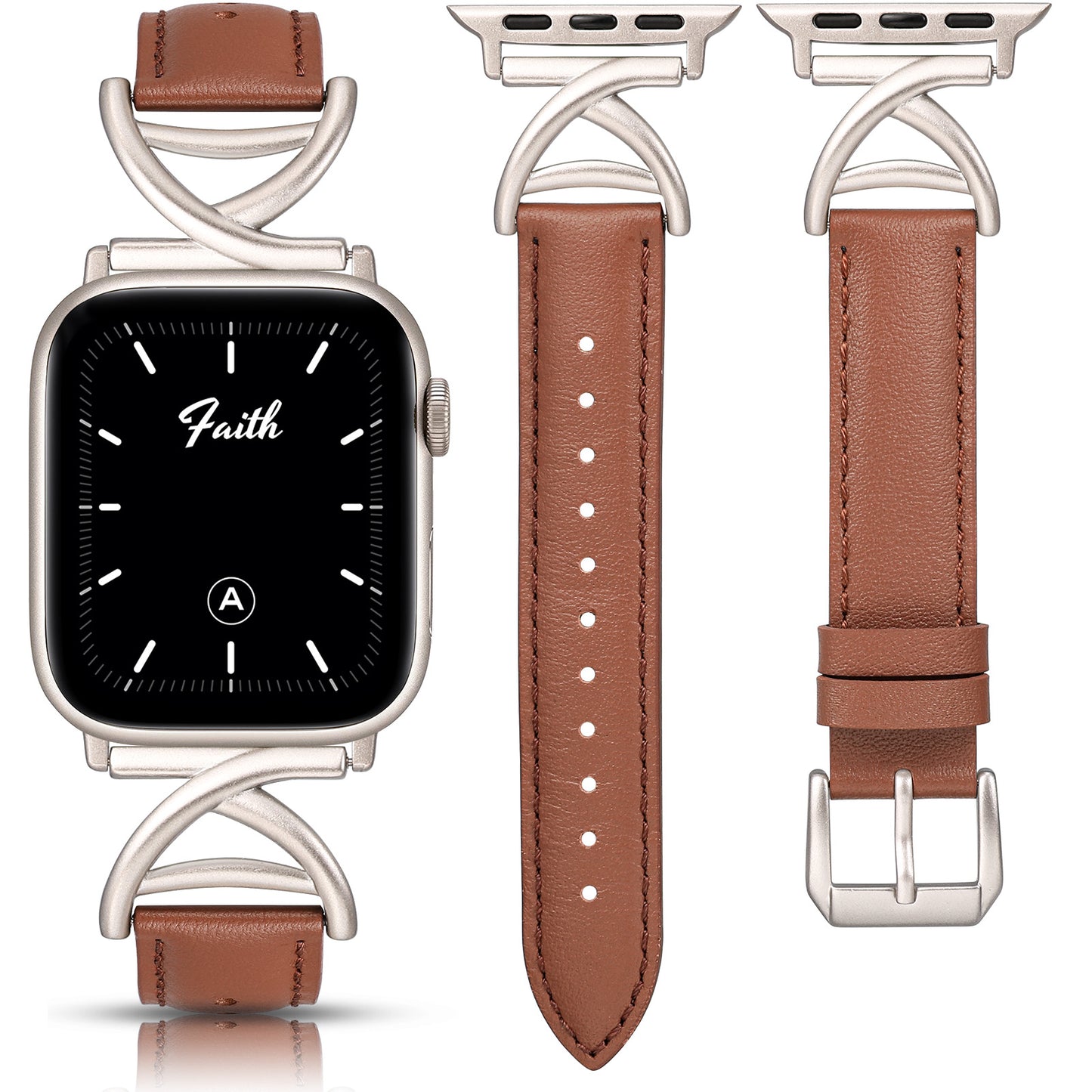 Minyee Leather Band Compatible with Apple Watch Bands 38/40/41/42/44/45/46/49mm Women, Slim Dressy Premium Leather Strap with A-Shape Metal Buckle for iWatch Series 10 9 Ultra SE 8 7 6 5 4 3 2 1